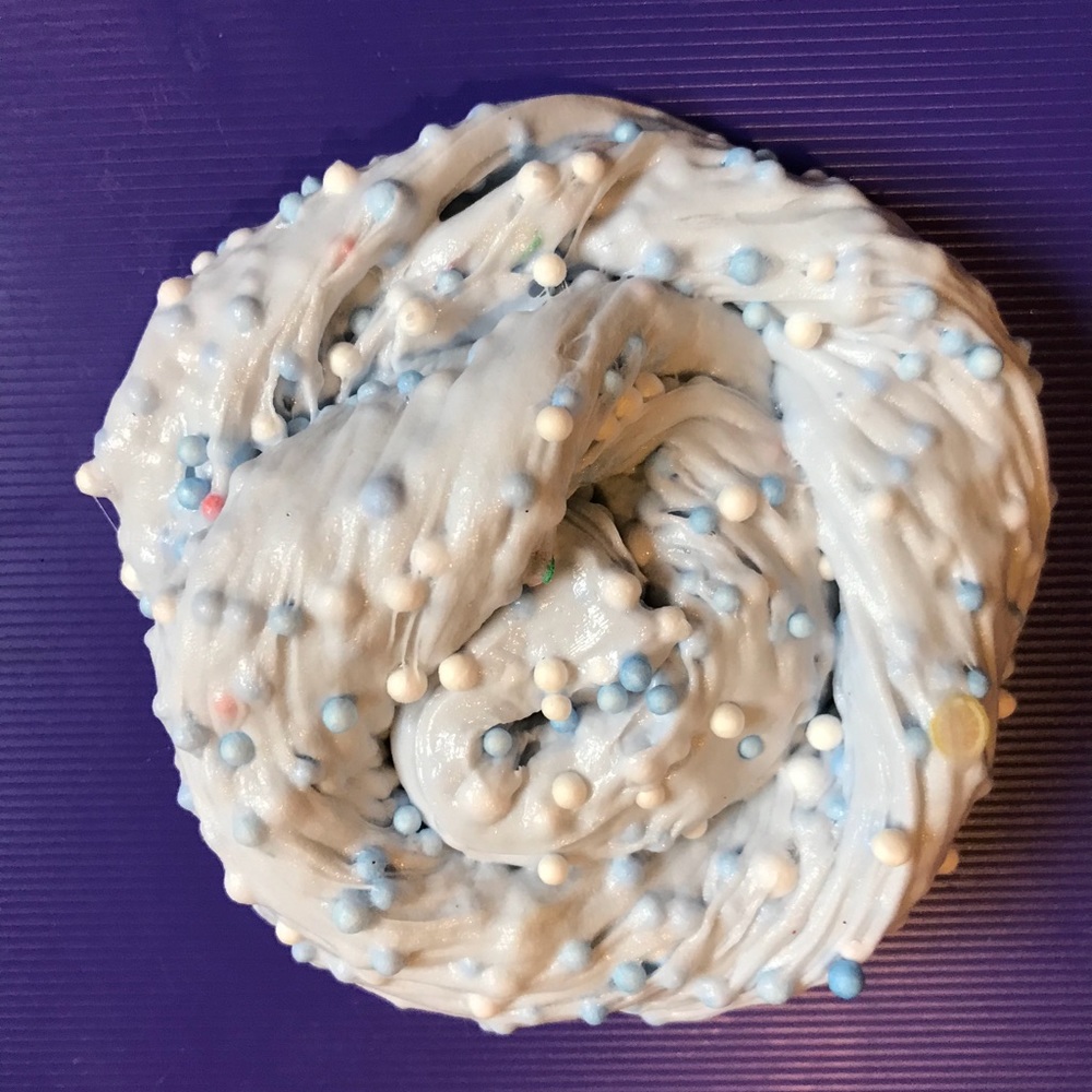 A baby blue floam slime